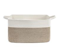 Large Foldable Woven Laundry Basket Storage with Handle for Baby Clothes Toy Blanket Bedding Towel, 55 * 38 * 30cm,Suitable for Living Room Bedroom Bathroom (Brown & White)