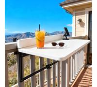 Large Folding Balcony Table for Railing Adjustable Height Metal Side Table 100cm Outdoor Wall-Mounted Garden Table Foldable Aluminium Bar Table (White)
