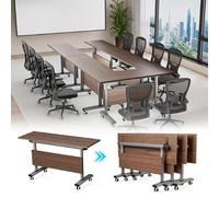 Large Folding Conference Table - Rectangular Mobile Meeting Desk, Waterproof Wooden Seminar Table, Modern Office & Classroom Furniture, 47.2in Boardroom Table for Training & Events