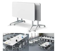 Large Folding Conference Table with Wheels - Modern Mobile Meeting Table for Office Training & Classroom - White 63" x 19.7" x 29.5" - Versatile Seminar Furniture