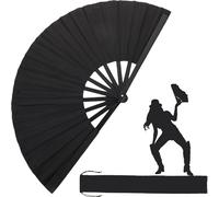 Large Folding Fans for Line Dancing, Boots on The Ground Hand Fan for Women Foldable, 13in Nylon-Cloth Clacking Rave Fans, 1pack-black-c, Large