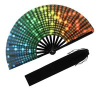 Large Folding Hand Rave Fan Popping Fan for Line Dancing, Big Foldable Clacking Fans- Clap Fans- Boots On The Ground Dance, Party,Decoration,Festival(COLOR:DJ Lighting)