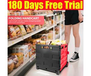 Large Folding Shopping Trolley Cart 35L Foldable Rolling Storage Box Car Boot UK