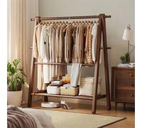 Large Folding Wood Coat Rack with 4 Hooks & Storage Shelf - Space-Saving Natural Beech Finish for Small Bedroom, Guest Room, Laundry Room - Stylish & Functional nizer