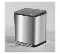 Large Foot-Pedal Trash Can Dual Compartment Recycling Bin with 3 Sections Rectangular Stainless Steel Wastebasket with Lid Brushed Silver Finish - 18L Capacity