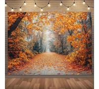 Large Format Autumn Scene - Vivid Autumn Leaf Street Scene Polyester Wall Hanging Party Background 250x180CM