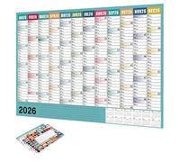 Large Format Wall Calendar 2026 | Large Format Planner Planner 74 x 51 cm with Labels Tips Decorative Wall Organisation - for Studies, Household Tasks, Sports, Work, Holidays