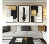 Large Framed Black and White Abstract Wall Art for Living Room, 3 Piece Big Canvas Prints Paintings Artwork for Walls, Modern Minimalist Black Gold Pictures for Hallway Office Wall Decor 24x36 Inch