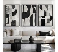 Large Framed Black and White Abstract Wall Art for Living Room, 3 Piece Modern Canvas Prints Paintings Artwork for Walls, Minimalist Geometric Pictures for Entryway Hallway Office Wall Decor 24x36 In