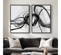 Large Framed Black and White Abstract Wall Art for Living Room, Set of 2 Modern Canvas Prints Paintings Artwork for Walls, Minimalist Lines Pictures for Dining Room Bedroom Office Wall Decor 24x36 In
