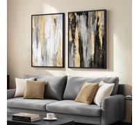 Large Framed Black and White Abstract Wall Art for Living Room, Set of 2 Piece Minimalist Canvas Prints Paintings Artwork for Walls, Modern Black Gold Pictures for Hallway Office Wall Decor Big Size