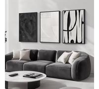 Large Framed Black and White Abstract Wall Art for Living Room Set of 3 | Modern Canvas Prints, Black White Artwork for Walls, Minimalist Pictures, Bedroom Office Paintings Wall Decor Total 30x60 In