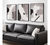 Large Framed Black and White Gray Abstract Canvas Wall Art, Set of 3 Piece Contemporary Paintings Artwork for Walls, Modern Minimalist Prints Pictures for Living Room Hallway Office Wall Decor, Total