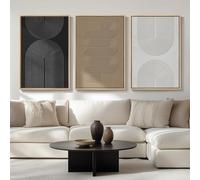 Large Framed Black and White Neutral Abstract Wall Art for Living Room, 3 Piece Boho Canvas Prints Paintings Artwork for Walls, Minimalist Geometric Pictures for Hallway Office Wall Decor 24x36 In
