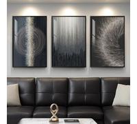 Large Framed Black Silver Modern Abstract Wall Art for Living Room, 3 Piece Elegant Luxury Art Prints Paintings Artwork for Walls, Glitter Pictures for Entryway Dining Room Bedroom Wall Decor 24x36 In