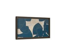 Large Framed Blue Beige Abstract Canvas Print - Neutral Wabi-Sabi Wall Art 20x10inch 50x25cm (Horizontal) / Espresso / 1.25inch 3.175cm