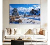 Large Framed Canvas Wall Art, Winter Snow Scene Pine Tree Nature Landscape Pictures for Above Sofa Living Room Walls, Special Occasions - 100x75 cm