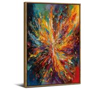 Large Framed Colorful Abstract Wall Art, 24x36in Canvas Wall Art, Multi Color Wood Frame, Retro Watercolor Fantasy Liquid Wall Decor, Contemporary Artwork for Kitchen Bedroom Living Room Decoration