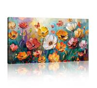 Large Framed Colorful Flowers Canvas Wall Art, Vibrant Vintage Floral Butterfly Wall Paintings Orange Red Poppies Pictures on Print Canvas Poster Room Decor for Living Room Bedroom Hallway 100x50cm