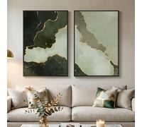 Large Framed Green Abstract Wall Art Set of 2, Modern Canvas Prints Paintings for Walls, Minimalist Sage Green and Gold Abstract Pictures for Living Room Dining Bedroom Hallway Wall Decor 24x36 In