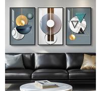 Large Framed Modern Luxury Abstract Wall Art, 3 Piece Blue-Green Prints Paintings Artwork for Walls, Bright Style Geometric Pictures for Living Room Dining Room Bedroom Office Total 30x60 In