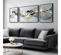 Large Framed Modern Luxury Abstract Wall Art for Living Room, 3 Piece Minimalist Prints Paintings Artwork for Walls, Black White Gold Abstract Line Pictures for Hallway Dining Bedroom Office Wall