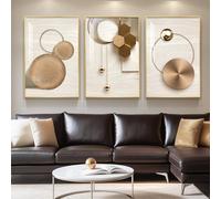 Large Framed Modern Luxury Gold Wall Art for Living Room, 3 Piece Bright Style Art Prints Paintings Artwork for Walls, Bronze Gold Geometric Pictures for Hallway Stair Office Wall Decor 24x36 In