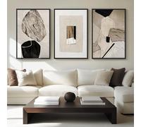 Large Framed Neutral Abstract Wall Art for Living Room, 3 Piece Modern Canvas Prints Paintings Artwork for Walls, Black and Beige Pictures for Living Room Hallway Stair Office Wall Decor 24x36 Inch