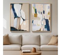 Large Framed Neutral Abstract Wall Art for Living Room, Set of 2 Bright Modern Canvas Prints Paintings Artwork for Walls, Colorful Abstract Pictures for Hallway Stair Bedroom Office Wall Decor 24x36