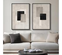 Large Framed Neutral Abstract Wall Art Set of 2, Black Beige Modern Canvas Prints Paintings Artwork for Walls, Minimalist Block Lines Pictures for Living Room Dining Room Bedroom Wall Decor 20x30 In