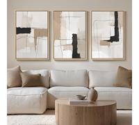Large Framed Neutral Abstract Wall Art Set of 3, Modern Black and White Beige Canvas Prints Paintings Artwork for Walls, Minimalist Pictures for Living Room, Bedroom, Dining Room Wall Decor 20x30 In