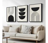 Large Framed Neutral Black and Beige Wall Art, 3 Piece Modern Canvas Prints Paintings Artwork for Walls, Minimalist Boho Geometric Pictures Wall Decor for Living Room Bedroom Home Office 20x30 In