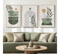 Large Framed Sage Green Boho Wall Art for Living Room, 3 Piece Mid Century Modern Bohemian Canvas Artwork for Walls, Botanical Paintings Prints Pictures Wall Decor for Bedroom Home Office, 24x36 Inch