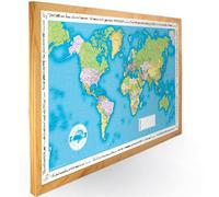 Large Framed World Traveller Map - 105cm X 67cm - World Map Memo Board - Large Framed World Traveller Map Pinboard - Laminated World Map Poster for Education Or Decoration