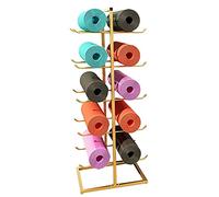 Large Freestanding Yoga Mat Stand Holder - 5 Tier Double-Sided Rack for Home/Studio - Metal Storage for Yoga Mats & Foam Rollers (Color: Gold)