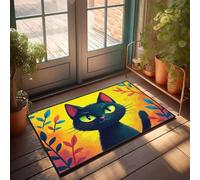 Large Front Door Mat Outdoor A Black Cat With Green Eyes Surrounded By Colorful Leaves Doormat Front Porch Fall Decor Home Alone Door Mat(50X80CM)