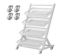 Large Fruit & Vegetable Storage Display StandCommercial Kitchen Organizer with Removable Baskets for Snacks Potatoes & Onions Supermarket Shelf (White 4 Frames)