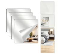 Large Full Body Length Acrylic Mirrors Stickers for Walls, 4pcs HD Self Adhesive Mirror Tiles, Shatterproof Wall-Mounted Stick On Makeup Mirrors for Bedroom, Living Room, Wardrobe Doors(20x20cm)