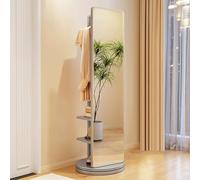 Large Full Length Mirror with Coat Rack - 360° Rotating Solid Wood Freestanding Body Mirror & Clothes Hanger with Hooks for Bedroom, Living Room, Stylish Grey Home Decor