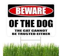 Large Funny Beware of Dog And The Cat Yard Sign Double Sided With Stake - Large, 17 Inch By 13 Inch Sarcastic Pet Joke