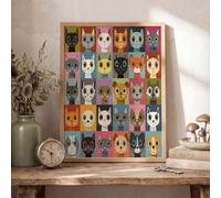 Large Funny Cat Portraits Unframed Canvas Wall Art, Lively Animals Checkerboard Wall Decor, Orange Color Modern Art Poster Canvas Painting Picture For Living Room Office Bedroom, Frameless, 30X40Cm