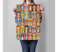 Large Funny Dog Checkerboard Unframed Canvas Wall Art, Fun Animal Patchwork Wall Decor, Multicolor Modern Art Poster Canvas Painting Picture For Living Room Office Bedroom, Frameless, 40X50Cm