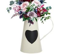 Large Galvanised Metal Jug Vase Cream Vintage Style Farmhouse Country Style Pitcher Jug Vase with Love Heart Chalkboard Easter Home Gift