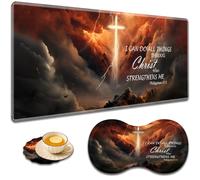 Large Game Mouse Pad + Wrist Rest + Coffee Coaster Desk Pad with Stitched Edges Non-Slip Set Suitable for Office Work and Home Holy Cross Bible Philippians 4-13