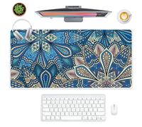 Large Gaming Mat Turquoise Blue Intricate Floral Large Long Mouse Pad Big Non-Slip for Office and Home Desk Cover Protector Decor Pc Matt for Desk Gaming Keyboard Computer Accessories (80 X 30 Cm)