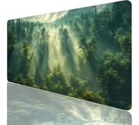 Large Gaming Mouse Mat 23.62 x 11.81 in, Mouse Pad with Stitched Edges, Green Mouse Mat with Non-Slip Rubber Base and Waterproof Surface, Comfortable Forest Mouse Pad for Laser/Optical Mice XF-12