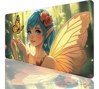 Large Gaming Mouse Mat 27.56 x 15.75 in, Mouse Pad with Stitched Edges, Green Mouse Mat with Non-Slip Rubber Base and Waterproof Surface, Comfortable Butterfly Mouse Pad for Laser/Optical Mice XF-86