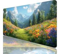 Large Gaming Mouse Mat 27.56 x 15.75 in, Mouse Pad with Stitched Edges, Green Mouse Mat with Non-Slip Rubber Base and Waterproof Surface, Comfortable Grassland Mouse Pad for Laser/Optical Mice XF-50