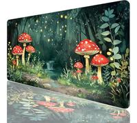 Large Gaming Mouse Mat 35.43 x 15.75 in, Mouse Pad with Stitched Edges, Green Mouse Mat with Non-Slip Rubber Base and Waterproof Surface, Comfortable Mushroom Mouse Pad for Laser/Optical Mice XF-258