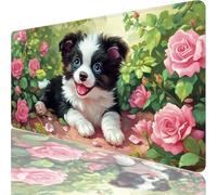 Large Gaming Mouse Mat 35.43 x 15.75 in, Mouse Pad with Stitched Edges, Green Mouse Mat with Non-Slip Rubber Base and Waterproof Surface, Comfortable Dog Mouse Pad for Laser/Optical Mice XF-252